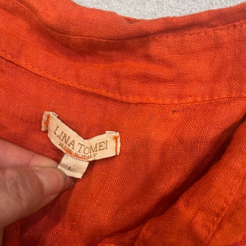 [L]Lina Tomei Sleeveless Orange Red 1/2 Button-Up Shift Dress - Picture 3 of 7
